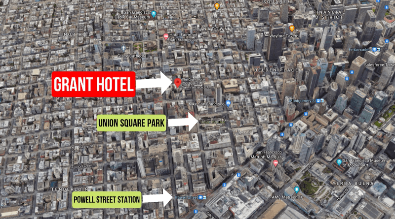 Mapa do Grant Hotel em San Francisco – Fonte: Imagem do Google Maps